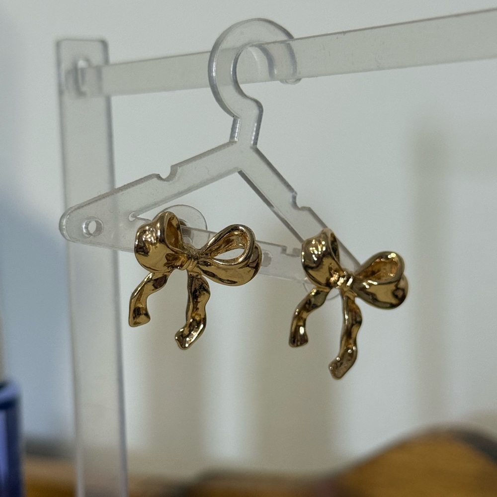 Gold Tone Bow Earrings Cute Minimal Bow Stud Earrings